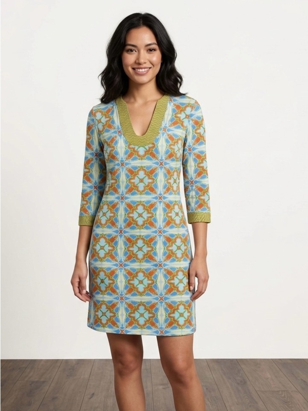 J.McLaughlin Catalina Cloth Shift Dress Geometric Preppy Resort⁠